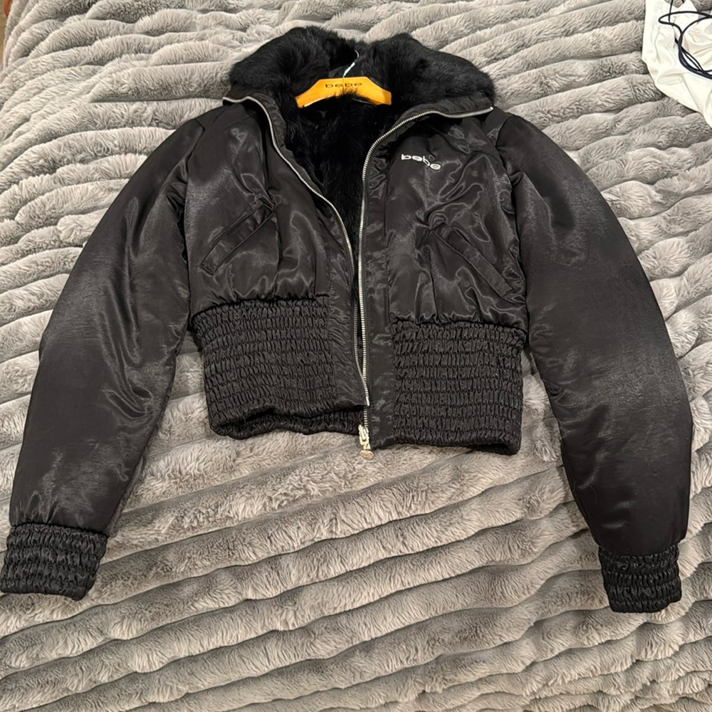 Black Bebe coat Size L Barely warn with soft fur inside